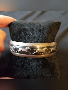 Vintage Sterling Silver Navajo Cuff Running Horse Bracelet by Artist B. Webb